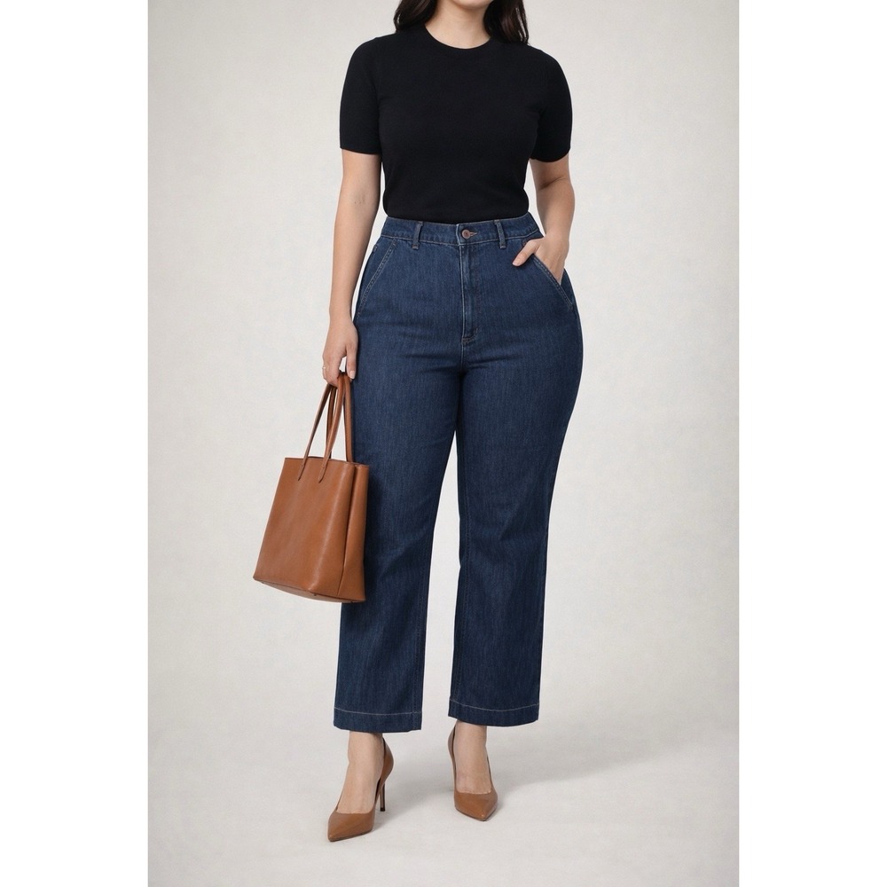 J Crew Wide Leg Trouser Denim Pant Jeans Women 30 Dark Wash Minimalist Old Money